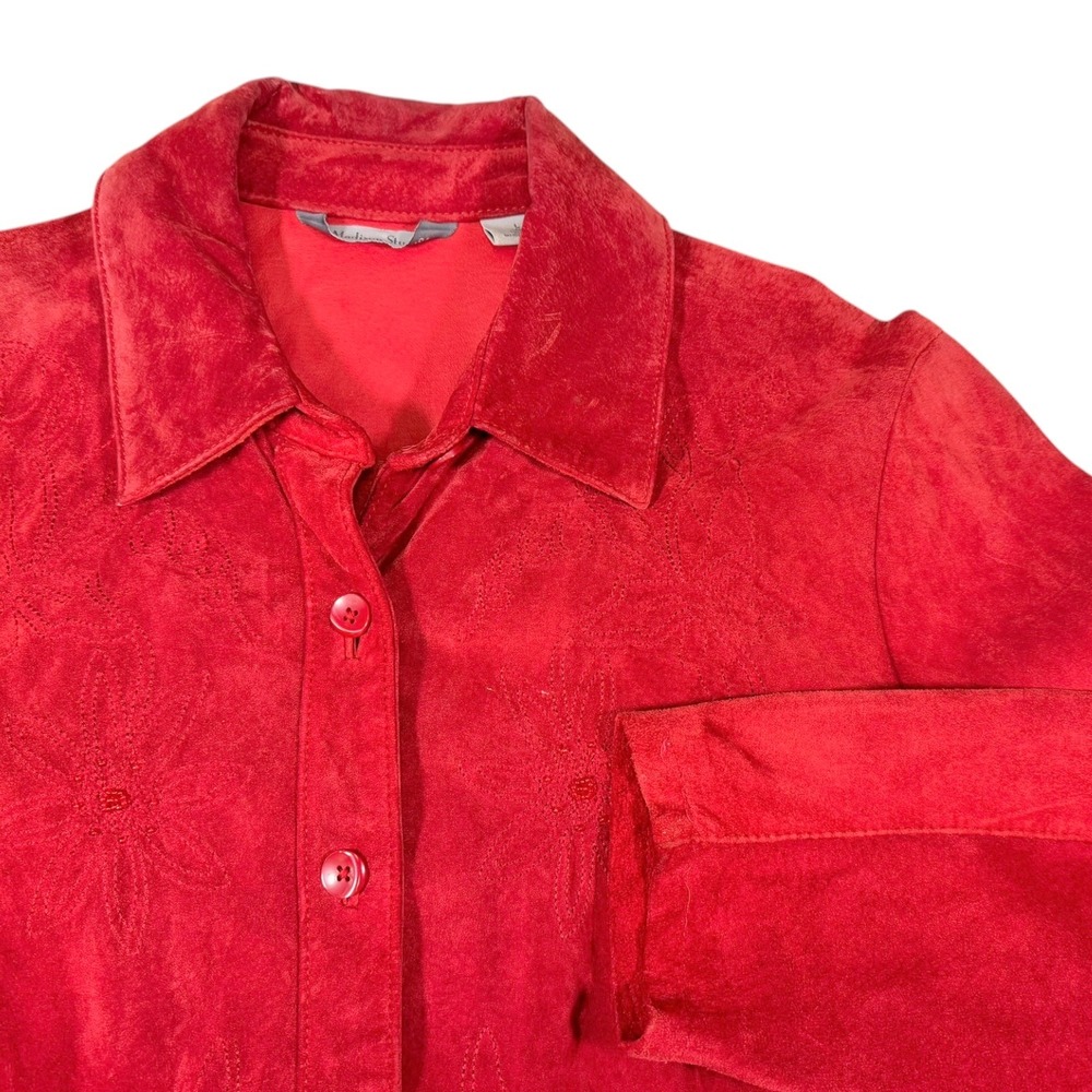 Madison Studio L Red Leather Shirt Floral Embroidered Suede Western Cowgirl Boho